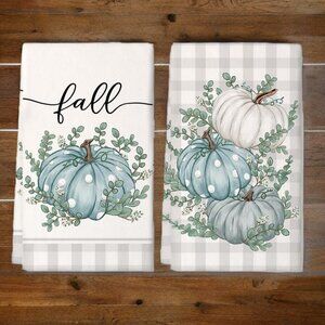 Fall Kitchen Towels Pumpkin Autumn Holiday Thanksgiving Farmhouse Cottage Decor